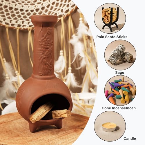 MOUGIGI Handmade Terracotta Palo Santo Holder, Mini Chiminea Incense Dish - color: Terracotta -Dragonfly Palo Santo Holder