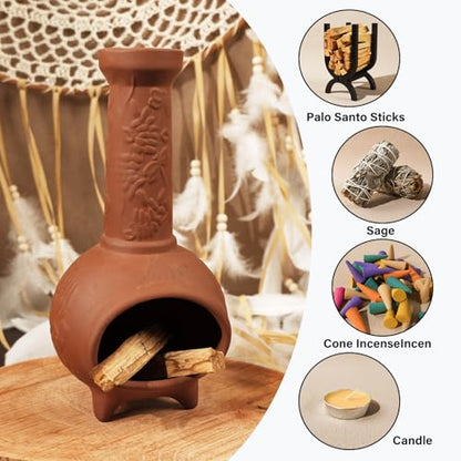 MOUGIGI Handmade Terracotta Palo Santo Holder, Mini Chiminea Incense Dish - color: Terracotta -Dragonfly Palo Santo Holder