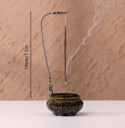 Incense Burner with Calabash Incense Stick Holder - Porcelain Charcoal Censer for Use with Resin Granular Powder Cone or Coil Incense (Fambe Green) - color: Fambe Green
