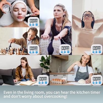 4 Pack Digital Kitchen Timer Magnetic Digital Timer with Big Display Loud Ring Cooking Timers for Cooking, Game, Gym, Break Time, Classroom(4, Pink, Green, Orange, White) - color: Pink,green,orange,white