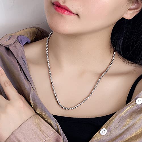 Dankadi Men Solid 925 Sterling Silver Bead Necklace Women 4MM 6MM Round Prayer Beads Link Chain 18 "20" 22 "24" 26 "28" 30" 32" 34" Italy Jewelry Gift - color: 4MM, size: 28 inches