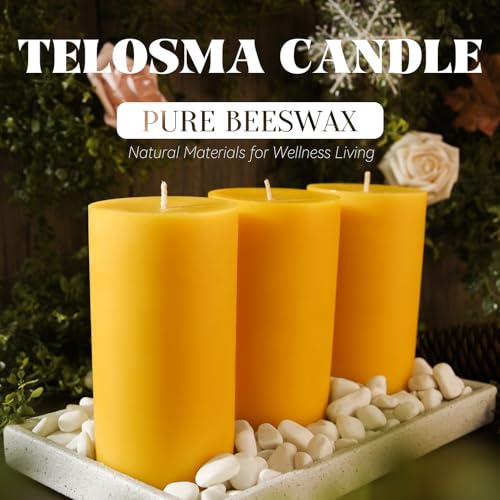 3 inch Thick Natural Yellow Beeswax Pillar Candles, 6 inch Tall - 3 Pack - size: 3x6 inch