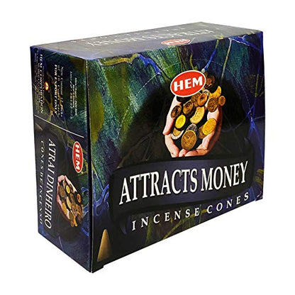 Attracts Money Incense Cones and Cone Incense Burner Bundle Insence Insense Hem Incense - color: Attracts Money