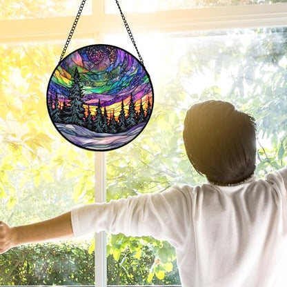 Van Gogh Night Scene Stained Glass Window Hanging Suncatcher Gifts 7.8" - color: Blue, size: 7.8x7.8 IN