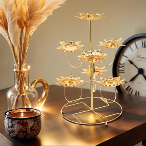COHEALI Lotus Candle Holder Set Metal Butter Lamp Base for Buddhist Altar Temple Candle Holder Decorative Candleholder for Home D Cor 2-Pack 11.81 X 5.90 X 9.64 in