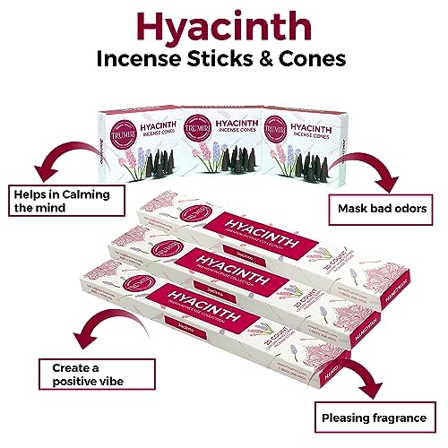 Hyacinth Incense Sticks & Incense Cones Combo Pack - 60 Insence-Sticks + 30 Insence Cones - Inscense - Incense Cones Scented - Insents - color: Hyacinth
