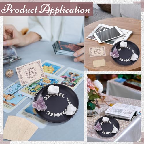 1 Set Altar Ritual Plate Bowl Stainless Steel Moon Shape Altar Bowl Flat Round Black Metal Astrology Tarot Offering Plate with Tarot Cards Ritual Offering Bowl for Witchcraft Wiccan - color: Moon Black