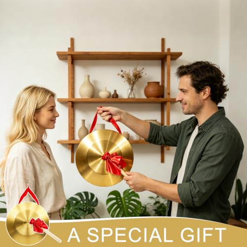 12.6 Inch Gong Instrument with Wooden Beater & Red Hanging Ribbon