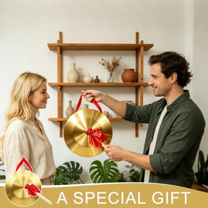 12.6 Inch Gong Instrument with Wooden Beater & Red Hanging Ribbon