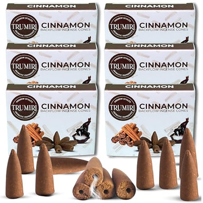 Cinnamon Backflow Incense Cones - Total 60 Incense Cones Waterfall - Six Packs of 10 Incense Backflow Cones - Waterfall Inscent Cones - Incense Waterfall Cones - color: Cinnamon, size: Pack of 6 (60 Cones)