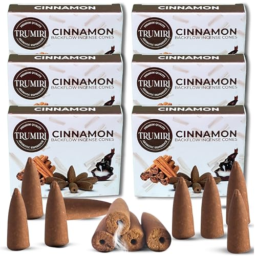Cinnamon Backflow Incense Cones - Total 60 Incense Cones Waterfall - Six Packs of 10 Incense Backflow Cones - Waterfall Inscent Cones - Incense Waterfall Cones - color: Cinnamon, size: Pack of 6 (60 Cones)