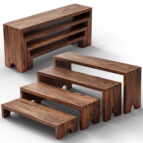 Wooden Tiered Risers Display Stands - 2 Set 8pcs Perfume and Cologne Shelf Organizer,Large Wooden Cupcake Dessert Table Display Set,Vendor Booth Display Items,Rustic Food Display Risers for Party and Events