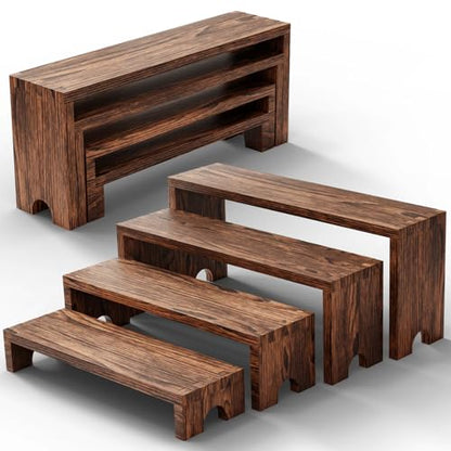 Wooden Tiered Risers Display Stands - 2 Set 8pcs Perfume and Cologne Shelf Organizer,Large Wooden Cupcake Dessert Table Display Set,Vendor Booth Display Items,Rustic Food Display Risers for Party and Events