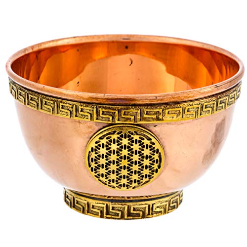 Flower of Life Copper Bowl - Offering Bowl for Ritual Use, Altar Table, Incense Holder, Home Decor - 3 Inches Wide - style: Flower of Life