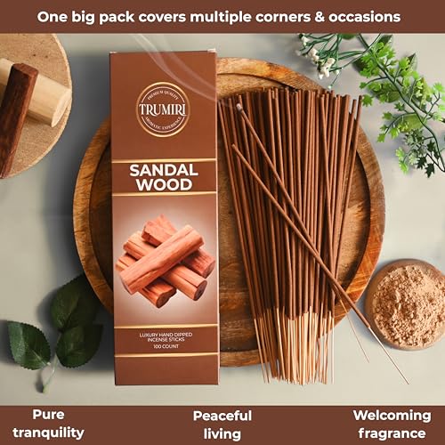 Sandalwood Incense Sticks - Pack of 100 Insence-Sticks - Made with Natural Incienso De Sandalo - Non Toxic Inscents Indian Spiritual Agarbatti Insense - color: Sandalwood