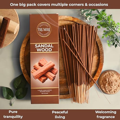 Sandalwood Incense Sticks - Pack of 100 Insence-Sticks - Made with Natural Incienso De Sandalo - Non Toxic Inscents Indian Spiritual Agarbatti Insense - color: Sandalwood