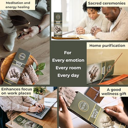 White Sage Incense Sticks - Pack of 100 Insence-Sticks for Cleansing Negative Energy - Made with Natural White Sage Smudge - Non Toxic Salvia Blanca Inciensos - Spiritual Insense Incents - color: White Sage