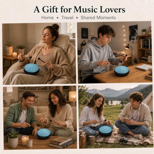 6.5-Inch 11-Note Steel Tongue Drum, Rain Drum for Outside & Garden - color: Sky Blue, size: 6.5 Inch 11 Notes
