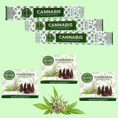 Cannabis Scented Incense Sticks & Incense Cones Combo Pack - 60 Insence-Sticks + 30 Insence Cones - Inscense - Incense Cones Scented - Insents - color: Cannabis