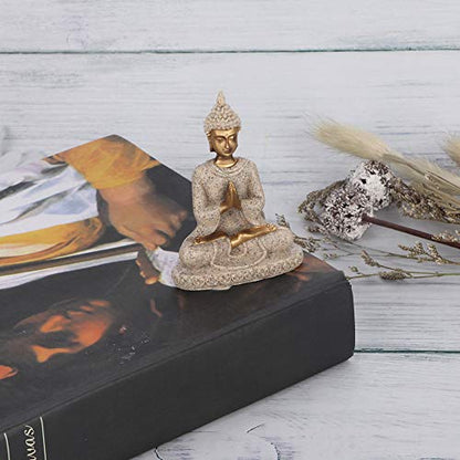 Ymiko Meditation Sitting Buddha Statue Carved Statue Crafts Home Decorations, Can Be Placed On Desk, Garden, Bedside, Relax and Pleasant (A Gold)