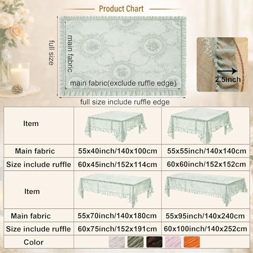 Sage Green Lace Tablecloth, Floral Rectangular Table Cloth 55”x40” - color: Green, size: 55" x 40" (Rectangular)