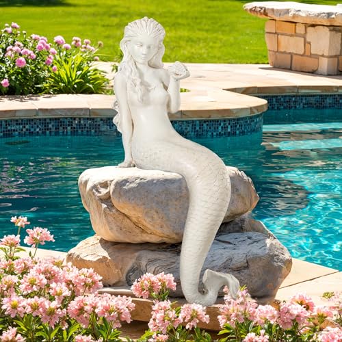 Large Mermaid Statue, 26 in DIY Outdoor Garden Sculpture Figurines - color: Mermaid-25.6"