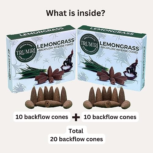 TRUMIRI Lemongrass Backflow Incense - Dual Pack of 10 Cones - Waterfall Effect - color: Lemongrass, size: Pack of 2 (20 Cones)