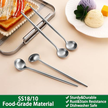 DEHOV 7.95 Inches SS18/10 Long Handle Iced Tea Spoons,Set Of 4 Satin Finishing Stainless Steel Long Spoons For Stirring Cocktail,Ice Cream,Milk,Iced Teaspoons Set - color: Silver, size: 7.95 Inch