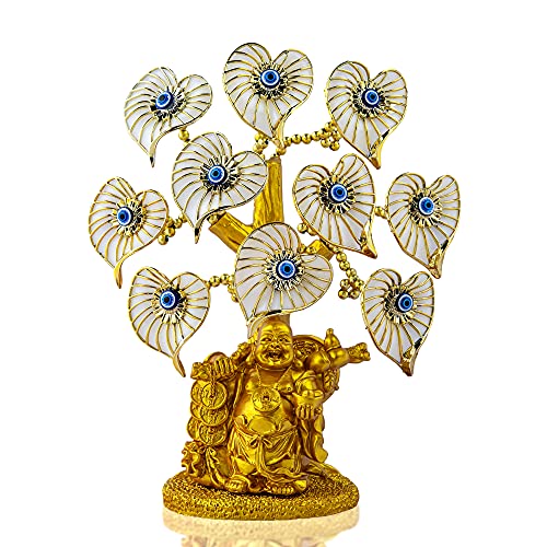 YU FENG Evil Eye Money Tree, Blue Feng Shui Decor with Golden Buddha