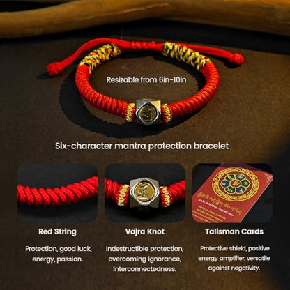Red String Bracelet with Cinnabar Peaceful Buckle for Protection,Feng Shui Bracelet,Adjustable Chinese Bracelet Prayer Yoga Rope for Women Men - style: Tibetan style