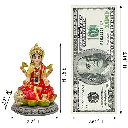 alikiki Small Hindu Goddess Lakshmi Statue - 3.9”H Indian Ido Laxmi Figurine for Car Dash Board Decor Home Office Mandir Temple Altar Shrine Pooja Item Murti for Diwali Puja Gifts