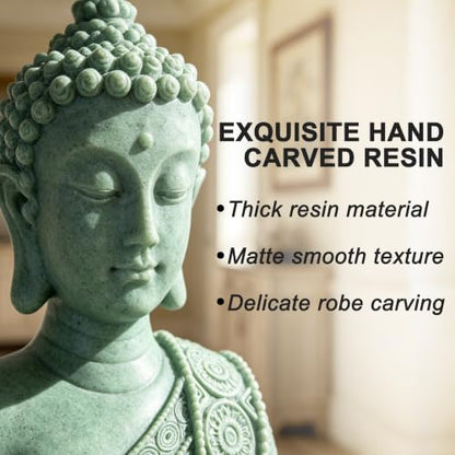Resin Cyan Sitting Buddha, Buddhism Style Decor and Zen Shelf Aesthetic - color: Cyan