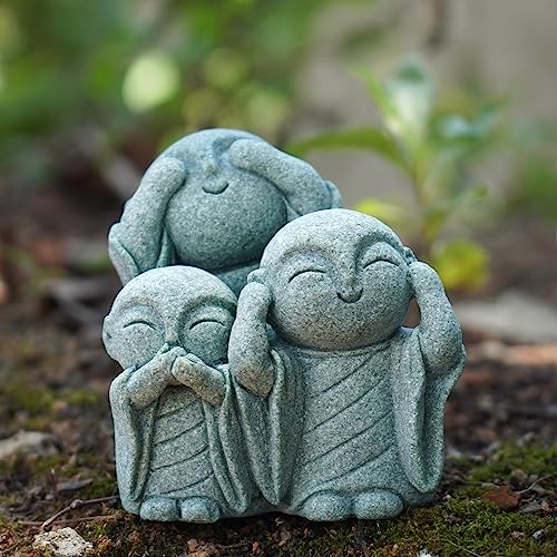 OwMell Japanese Jizo Monk Statue, Buddha Jizo Memorial Aquarium Statue - color: No Evil