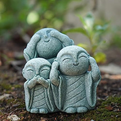 OwMell Japanese Jizo Monk Statue, Buddha Jizo Memorial Aquarium Statue - color: No Evil