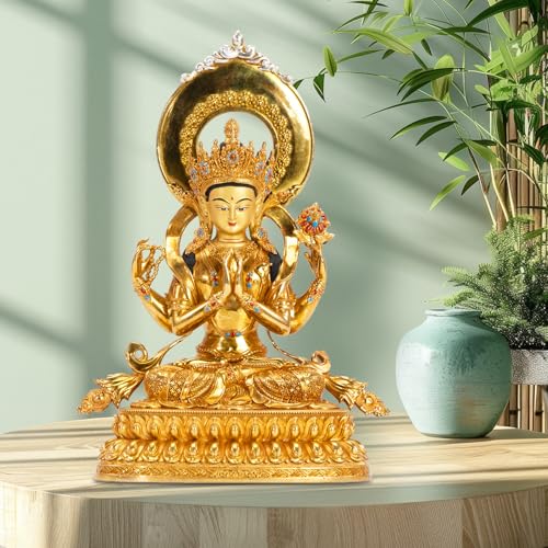 Quan Yin Statue Gold Plated Buddha Statue Home Decor Zen Meditation - color: Avalokiteshvara