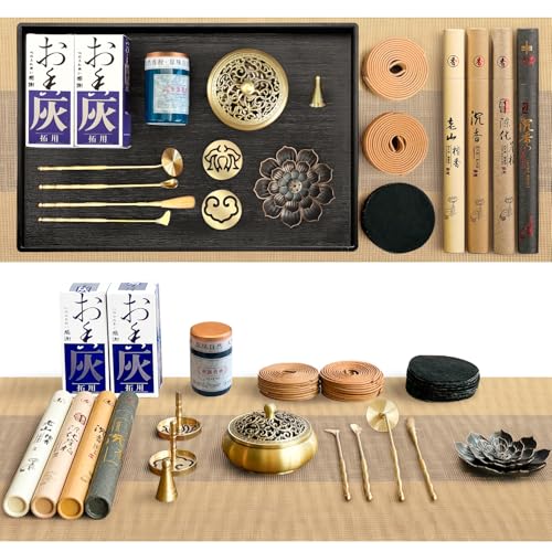 29 Pc Brass Incense Burner Kit for Powder Stick Cone Coil (Glod)