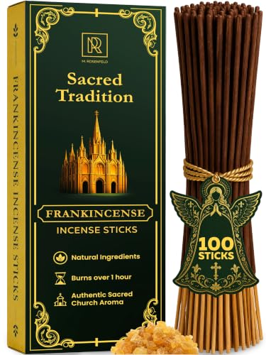 Catholic Frankincense Incense Sticks 100 Pack - Authentic Church Incense, Orthodox Christian Sacred Aroma, 10-Inch Handcrafted Insence Stick, 1-Hour Slow Burn