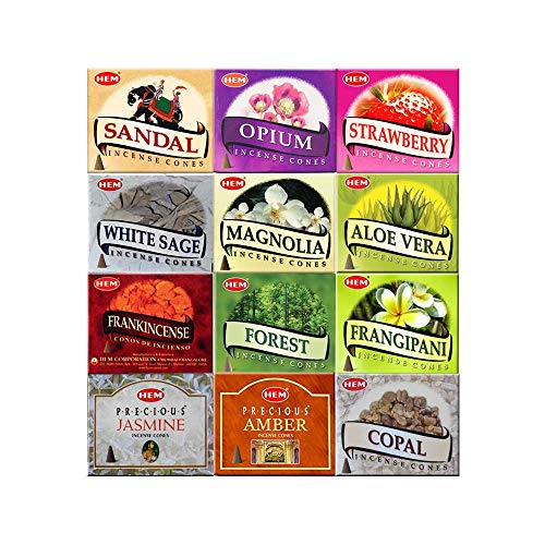 Hem 12 Assorted Boxes of Incense Cones, (120 Total)| Natural Fragrance for Aromatic Rooms | Odor Remover Incense for Stress Relief & Relaxation (Assorted 2)