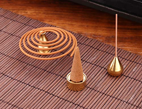 Miupoo Incense Holder, Coil Incense Burner, Incense Cone Burner, Incense Sticks Burner, 3 Styles Brass,6 Pieces