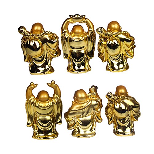 BRABUD Resin Laughing Buddha Figurines 2.5’’Height Gilting Buddha Statue Big 6 Set Gold - color: 2.5''resin Red Lips Set