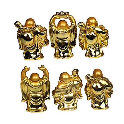 BRABUD Resin Laughing Buddha Figurines 2.5’’Height Gilting Buddha Statue Big 6 Set Gold - color: 2.5''resin Red Lips Set
