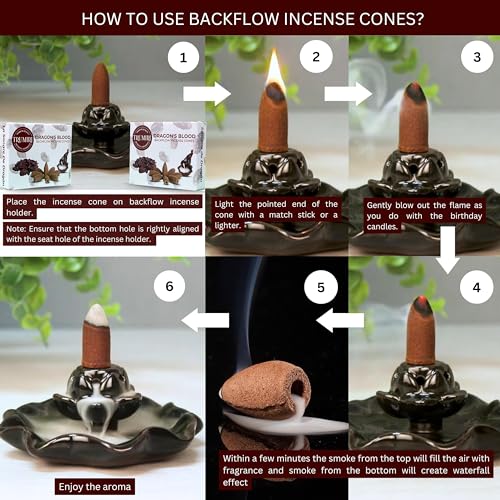 Dragons Blood Backflow Incense Cones - Total 20 Incense Cones Waterfall - Dual Pack of 10 Incense Backflow Cones - Waterfall Incense Cones - Incense Waterfall Cones - color: Dragons Blood, size: Pack of 2 (20 Cones)