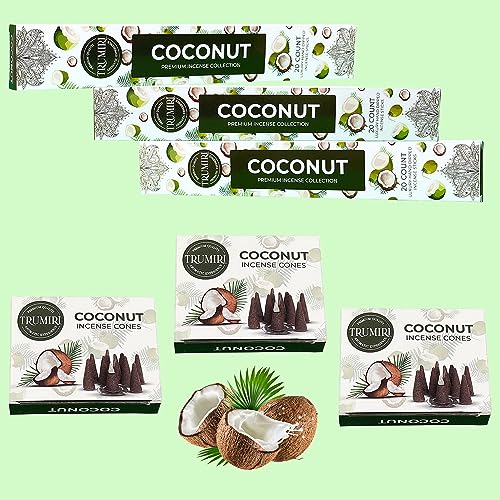 Coconut Incense Sticks & Incense Cones Combo Pack - 60 Insence-Sticks + 30 Insence Cones - Inscense - Incense Cones Scented - Insents - color: Coconut