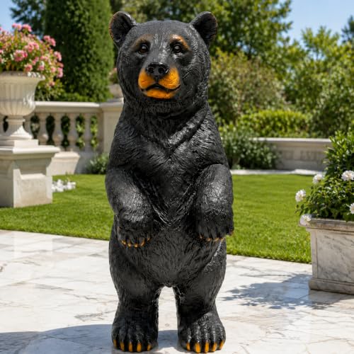 19.69" Standing Black Bear Garden Statue, Resin Wildlife Bear Figurine for Outdoor Yard, Cabin & Rustic Lodge Decor, Weather-Resistant Animal Sculpture for Patio, Lawn & Home Display - color: Black Bear