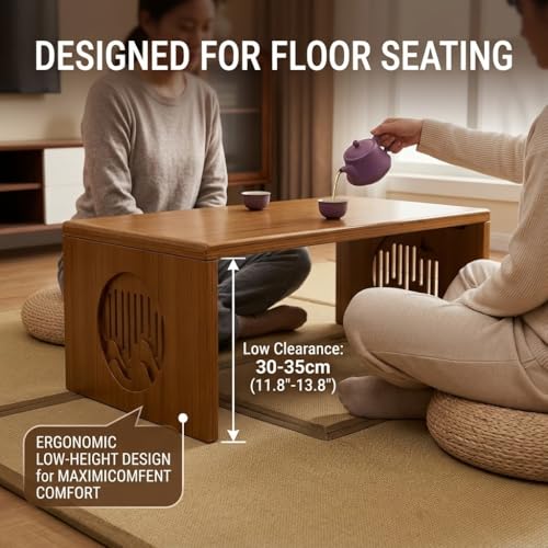 Japanese Floor Table, Bamboo Low Desk for Tea Meditation, Foldable No Assembly (Table (80cm)) - color: Table (80cm)