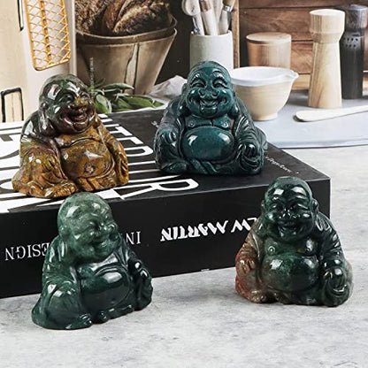 Artistone Crystals 2.0 inch Hand Carved Ocean Jasper Maitreya Buddha Figurine Healing Crystal Gemstone Seated Lucky Buddha Pocket Stone Home Decoration - color: Ocean Jasper