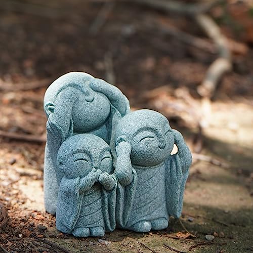 OwMell Japanese Jizo Monk Statue, Buddha Jizo Memorial Aquarium Statue - color: No Evil