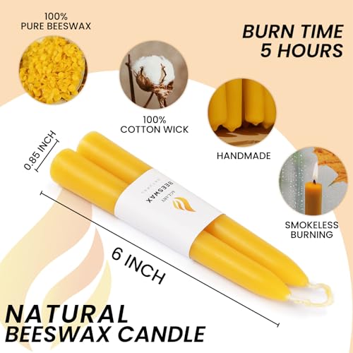 4-Pack 6" Pure Beeswax Spell Candles, Natural Yellow, Meditation & Ritual - color: Natural Yellow