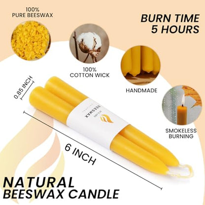 4-Pack 6" Pure Beeswax Spell Candles, Natural Yellow, Meditation & Ritual - color: Natural Yellow