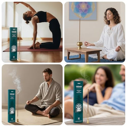 Cedar Incense Sticks (50 Sticks), 100% Natural sustainably harvested Cedar, Suitable for Yoga, Meditation, Relaxation, and Spiritual Purification - color: Cedar